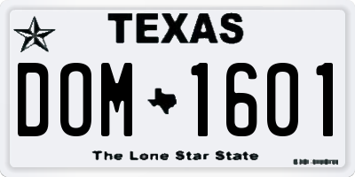 TX license plate DOM1601