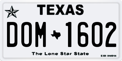 TX license plate DOM1602