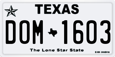 TX license plate DOM1603