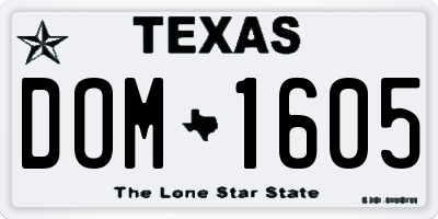 TX license plate DOM1605