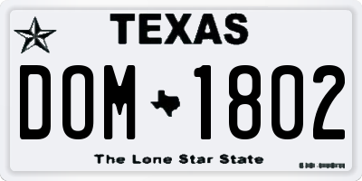 TX license plate DOM1802