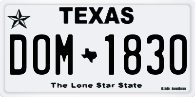 TX license plate DOM1830
