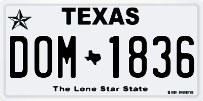 TX license plate DOM1836