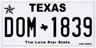 TX license plate DOM1839