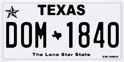 TX license plate DOM1840