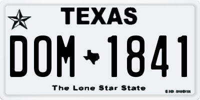 TX license plate DOM1841