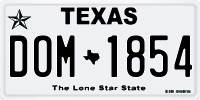 TX license plate DOM1854