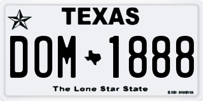 TX license plate DOM1888