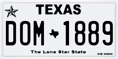 TX license plate DOM1889