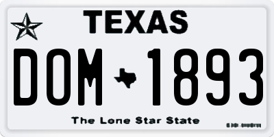 TX license plate DOM1893
