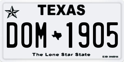 TX license plate DOM1905