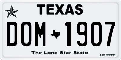 TX license plate DOM1907