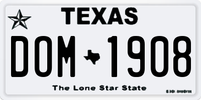 TX license plate DOM1908
