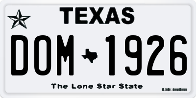 TX license plate DOM1926