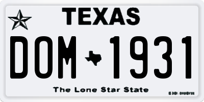 TX license plate DOM1931