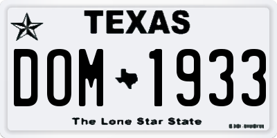 TX license plate DOM1933