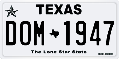 TX license plate DOM1947