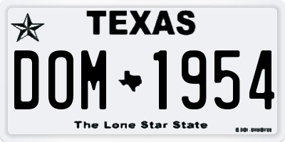 TX license plate DOM1954