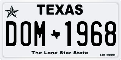 TX license plate DOM1968