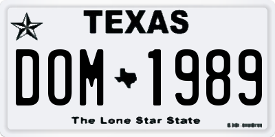 TX license plate DOM1989