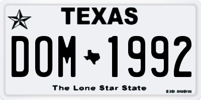 TX license plate DOM1992