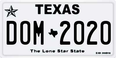 TX license plate DOM2020