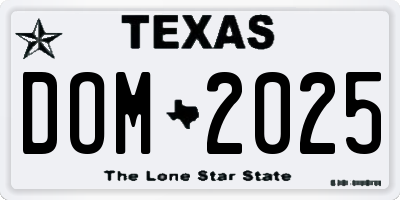 TX license plate DOM2025