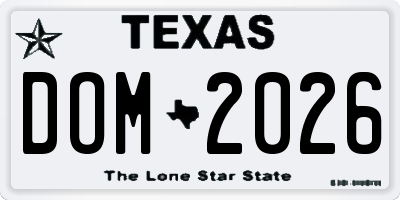 TX license plate DOM2026