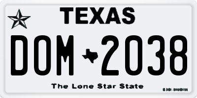 TX license plate DOM2038