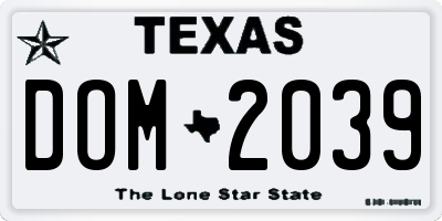 TX license plate DOM2039