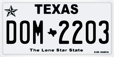 TX license plate DOM2203