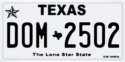 TX license plate DOM2502