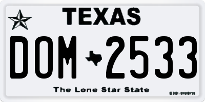 TX license plate DOM2533