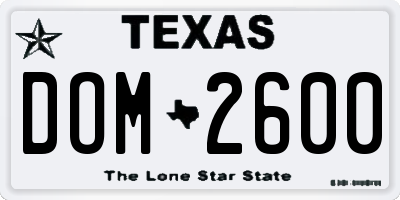 TX license plate DOM2600