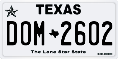 TX license plate DOM2602