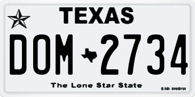 TX license plate DOM2734