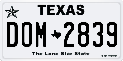 TX license plate DOM2839