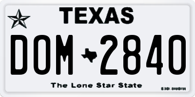 TX license plate DOM2840