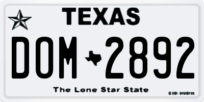 TX license plate DOM2892