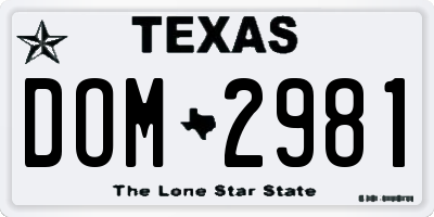 TX license plate DOM2981