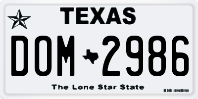 TX license plate DOM2986