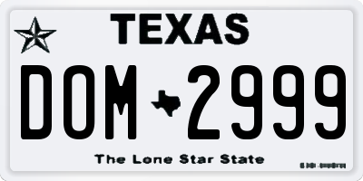 TX license plate DOM2999