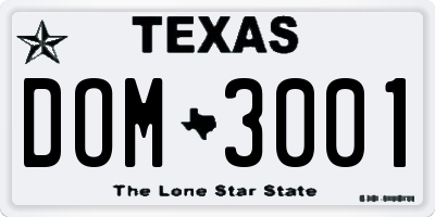 TX license plate DOM3001
