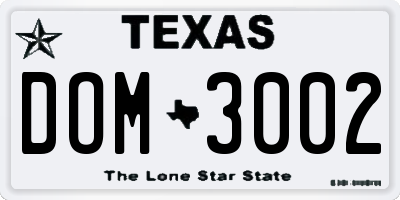 TX license plate DOM3002