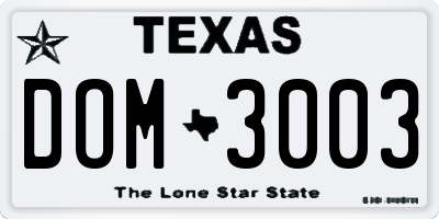 TX license plate DOM3003