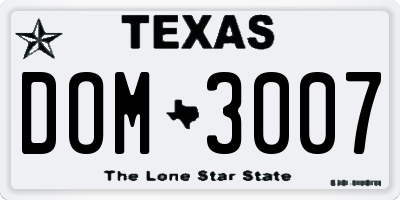 TX license plate DOM3007