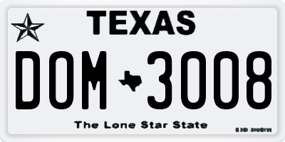 TX license plate DOM3008