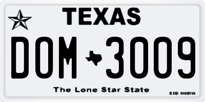TX license plate DOM3009