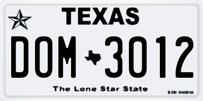 TX license plate DOM3012