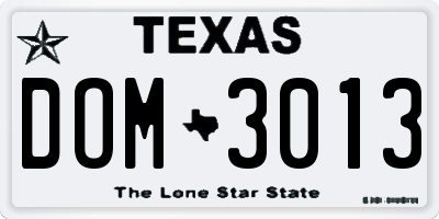 TX license plate DOM3013